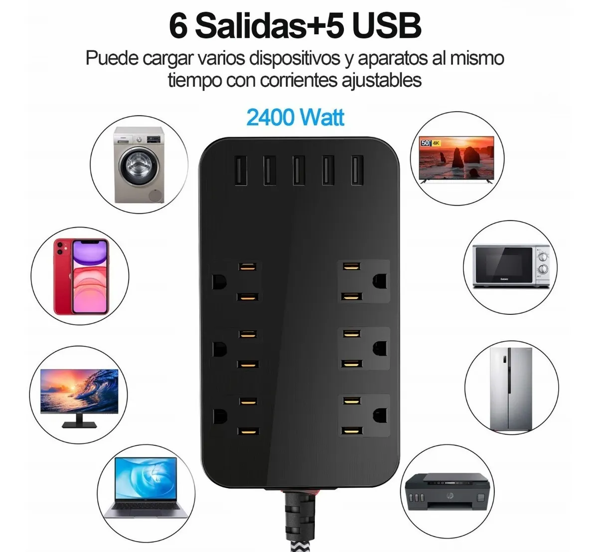 Foto 4 pulgar | Multicontacto Regleta Enchufe Con Usb Protector Sobretensión Negro