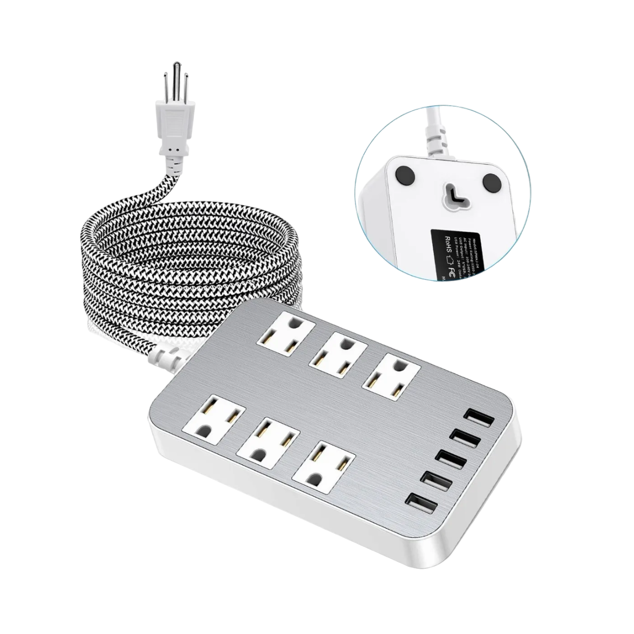 Foto 1 | Multicontacto Regleta De Alimentación Usb Electrica Enchufe Plateado