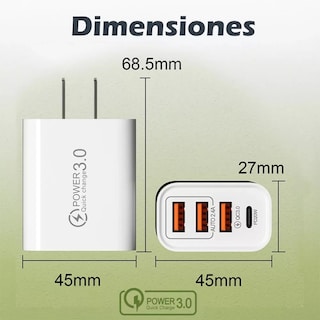 Foto 4 | Cargador Universal Cubo Pared 4 Usb Tipo C Turbo