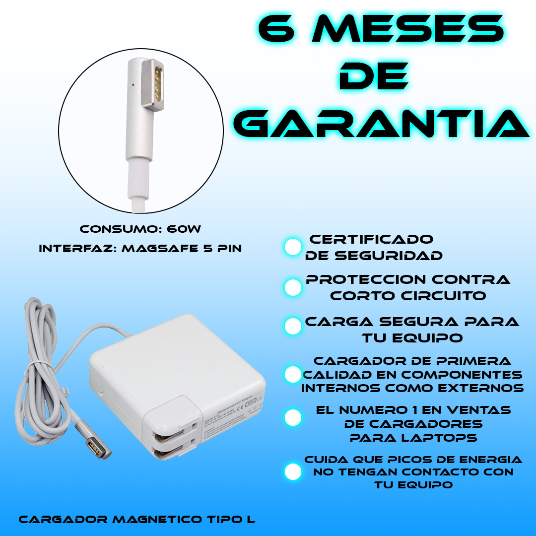 Foto 4 pulgar | Cargador Compatible Magsafe Tipo L 16.5v 3.55a 60w