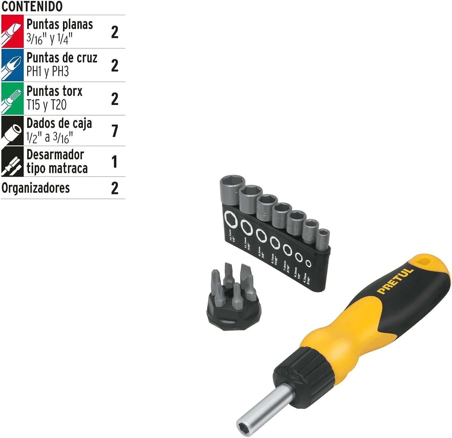 Foto 5 pulgar | Desarmador Pretul Tipo Matraca y 13 Puntas