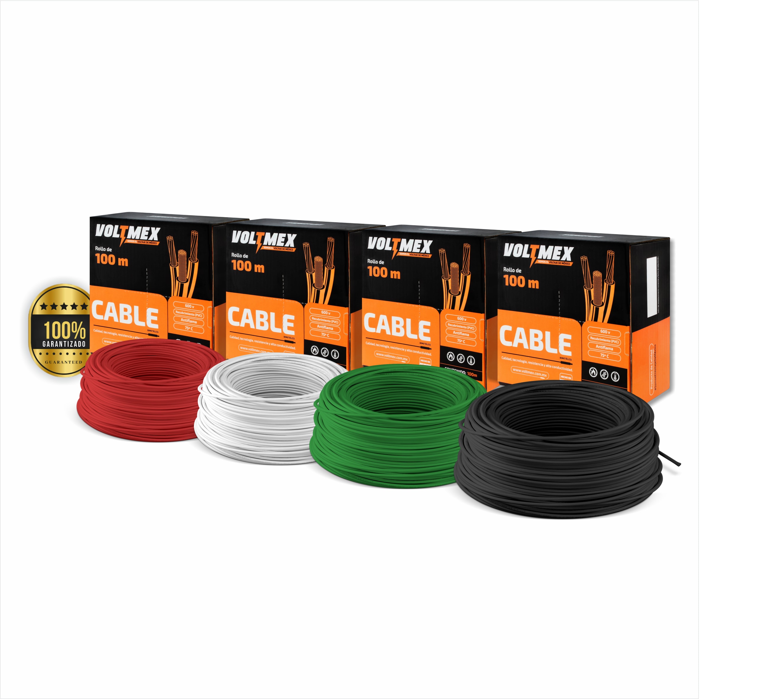 4 Rollos de Cable Eléctrico Voltmex Calibre 12 Negro/ Blanco/ Rojo/ Verde 100 Metros $1,119