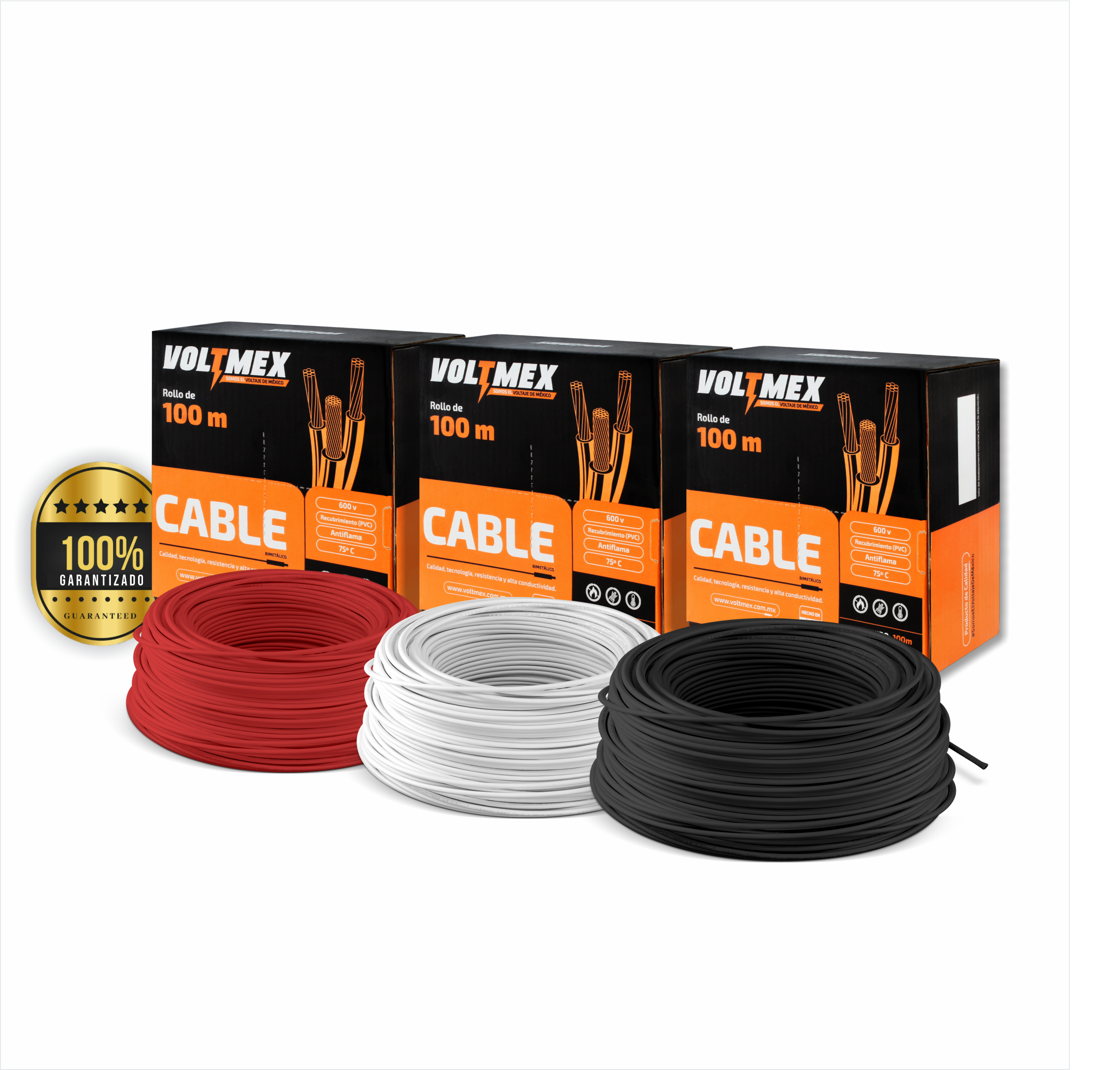 Foto 1 | 3 Rollos Cable Eléctrico Voltmex Calibre 12 Negro/ Blanco/ Rojo 100 Metros