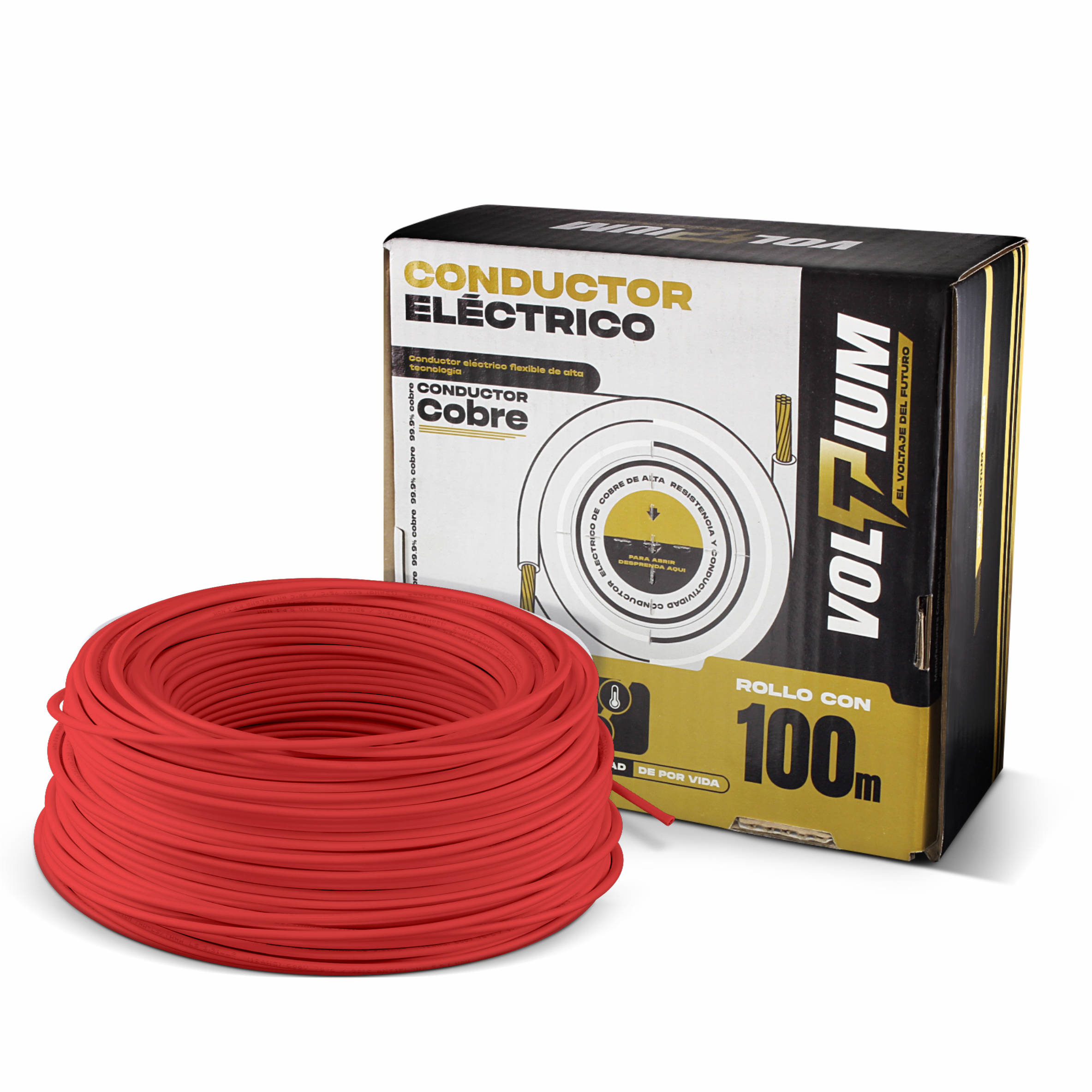 Cable Eléctrico Voltium Thw-ls / Thhw-ls Calibre 10 Rojo 100% Cobre 100m