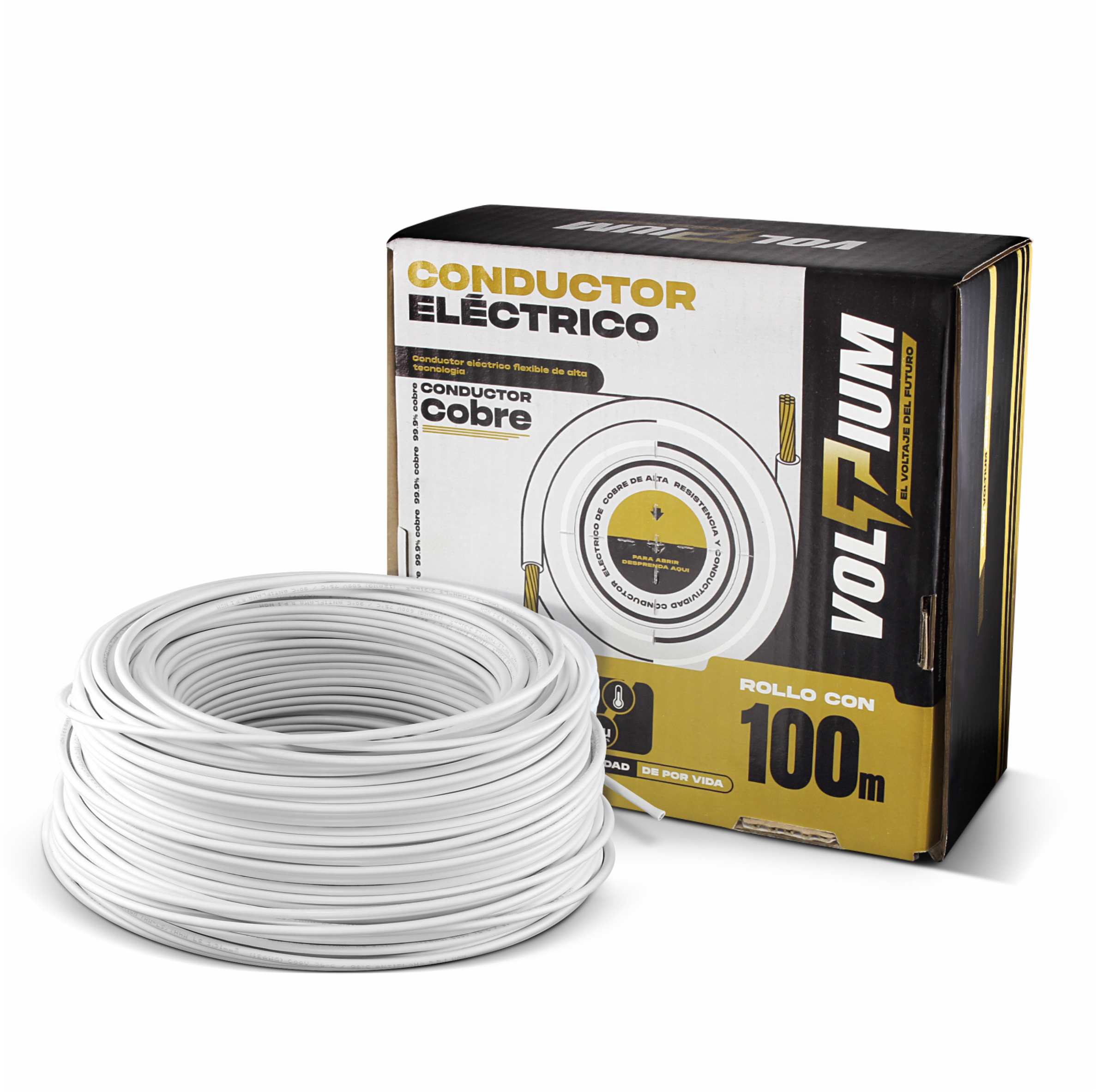 Cable Eléctrico Voltium Thw-ls / Thhw-ls, Calibre 14 Blanco 100% Cobre 100m