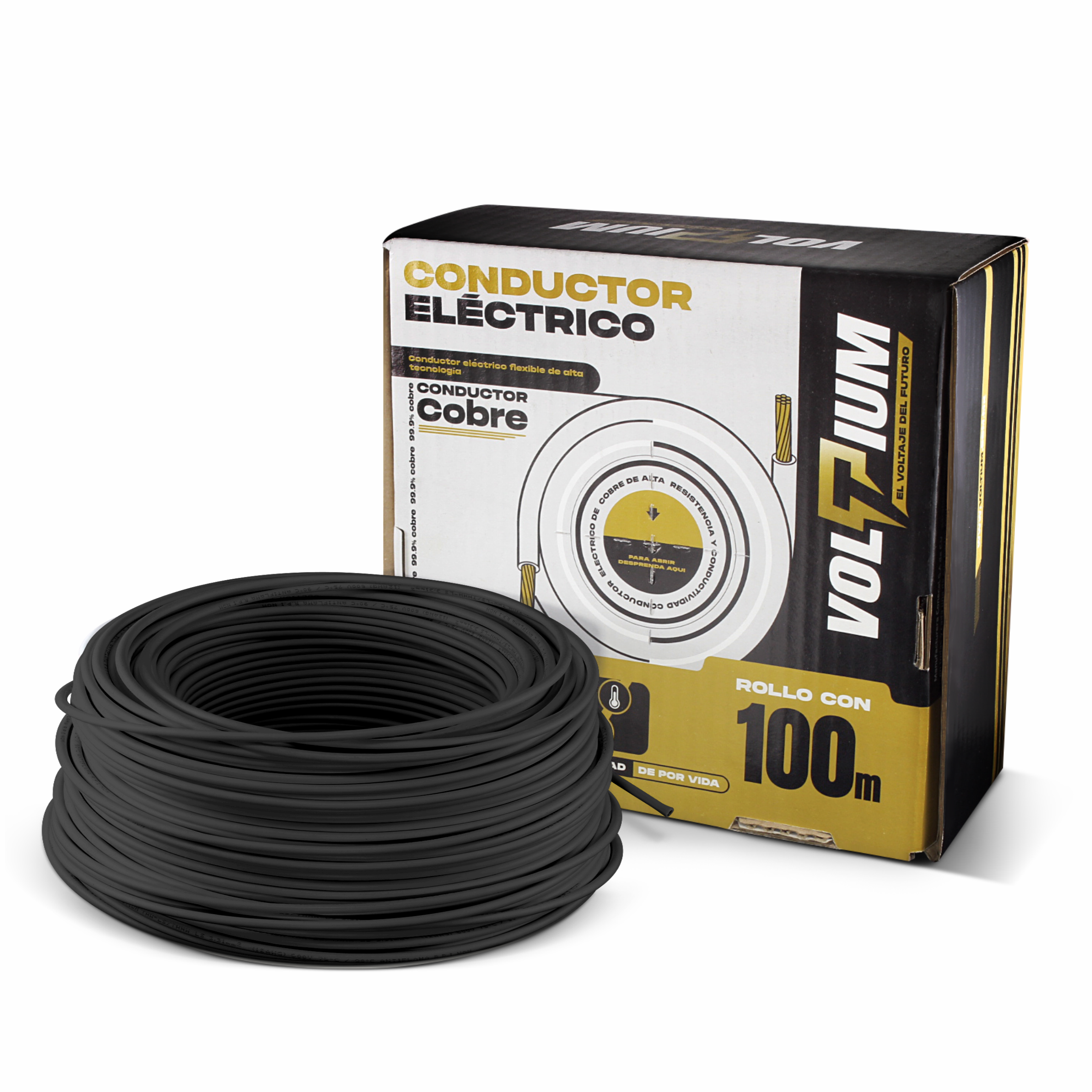 Cable Eléctrico Voltium Thw-ls / Thhw-ls, Calibre 14 Negro 100% Cobre 100m