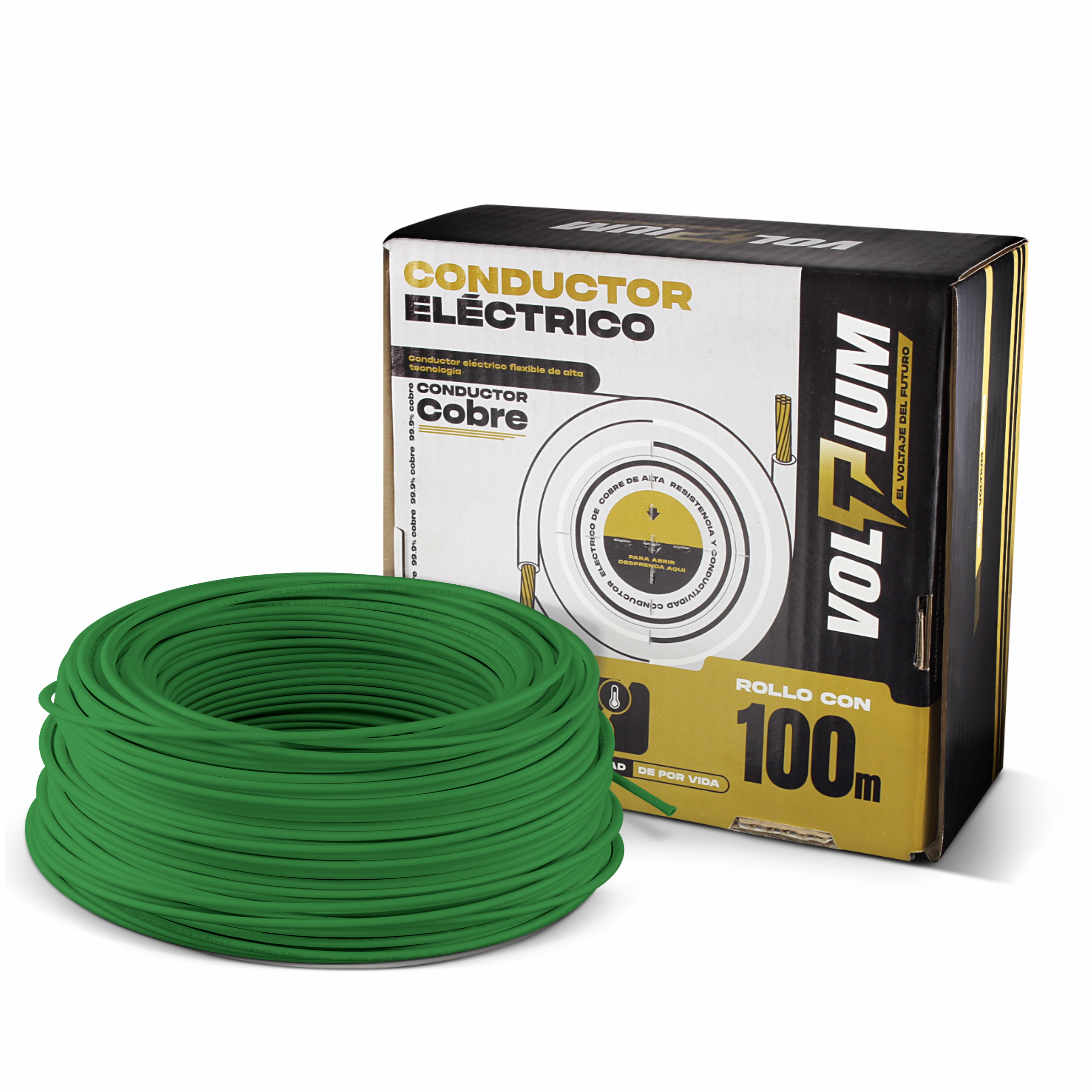 Cable Eléctrico Voltium Thw-ls / Thhw-ls, Calibre 14 Verde 100% Cobre 100m