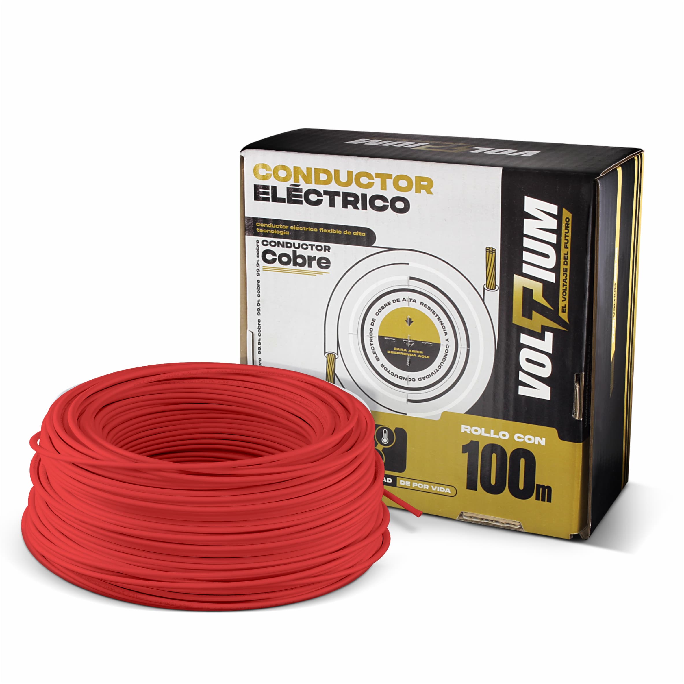 Cable Eléctrico Voltium Thw-ls / Thhw-ls, Calibre 12 Rojo 100% Cobre 100m $1,042