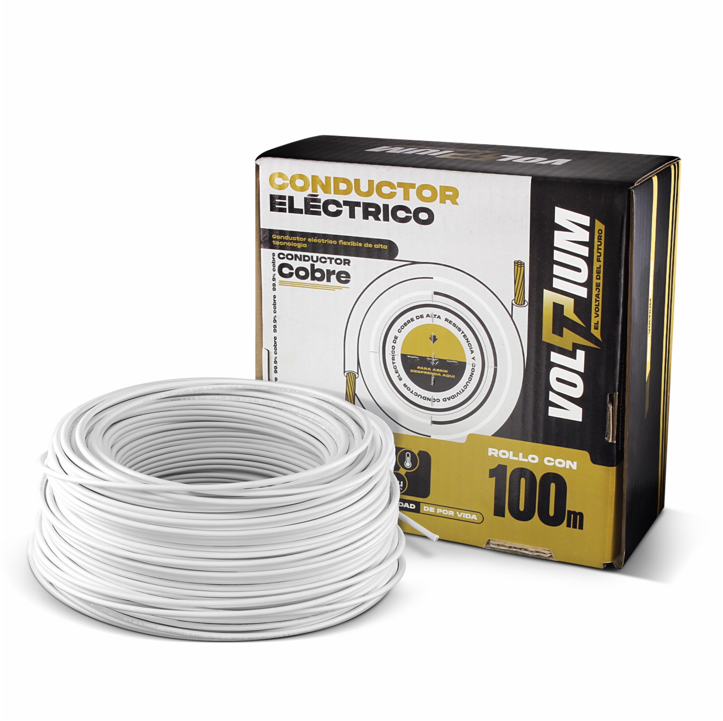 Cable Eléctrico Voltium Thw-ls / Thhw-ls, Calibre 10 Blanco 100% Cobre 100m $1,714