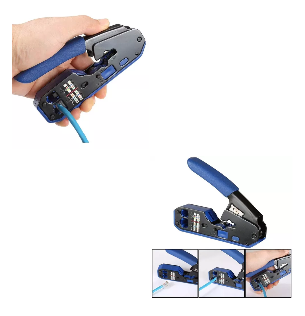 Foto 4 | Pinza Pelacables de Cable Red Rj45 Cat6 Cat5e Cat5 Rj11 Rj12 Negro y Azul
