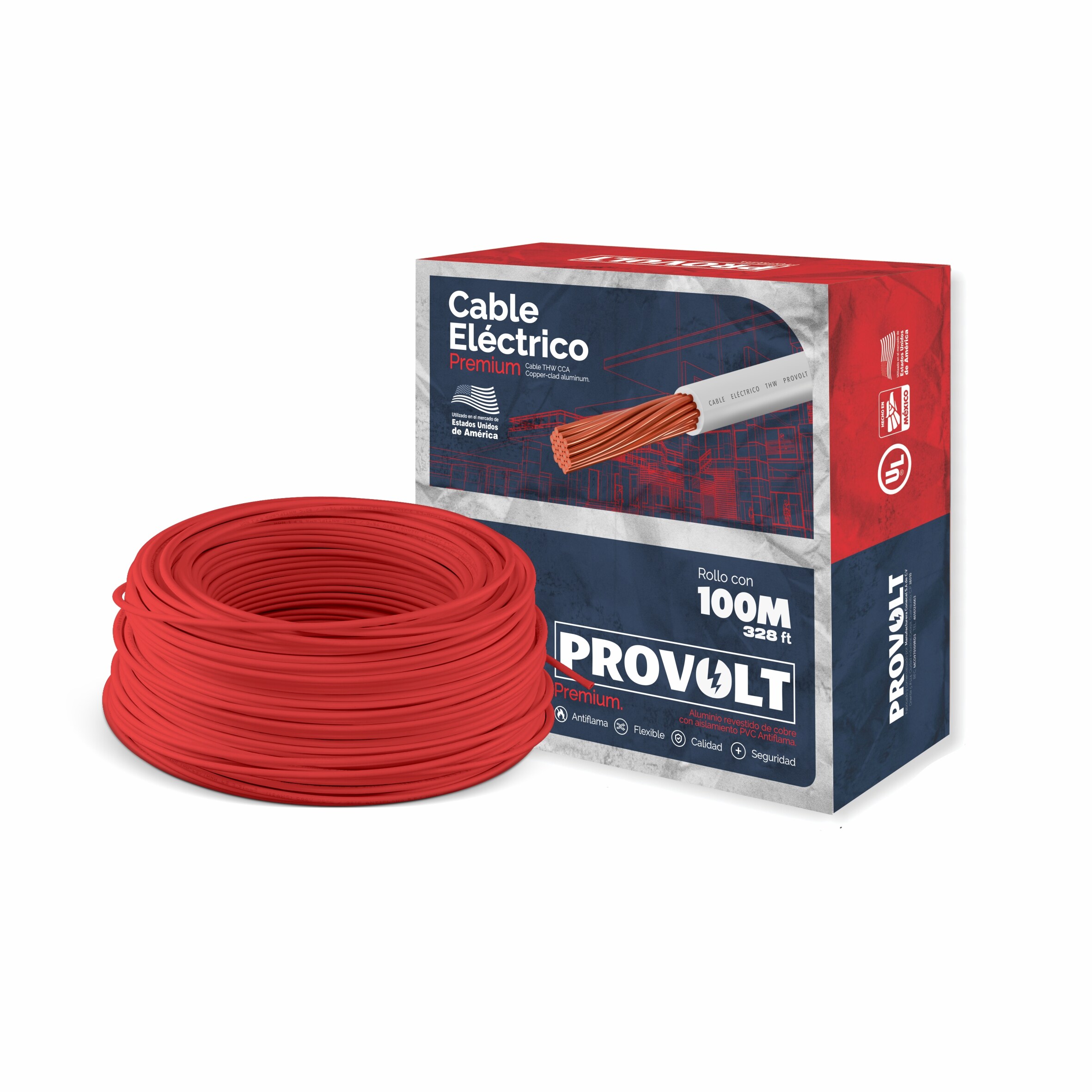 Cable Eléctrico Ul Thw Calibre 10 Rojo Rollo Con 100 M Provolt $1,214