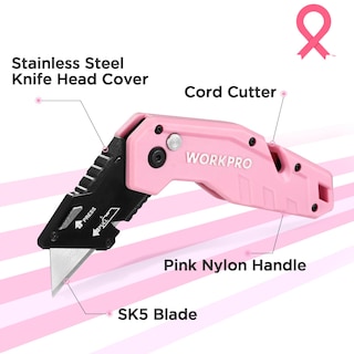 Foto 4 | Navaja Multiusos Plegable Workpro Rosa Con 10 Cuchillas Y Cinta Rosa - Venta Internacional.