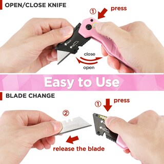 Foto 5 | Navaja Multiusos Plegable Workpro Rosa Con 10 Cuchillas Y Cinta Rosa - Venta Internacional.