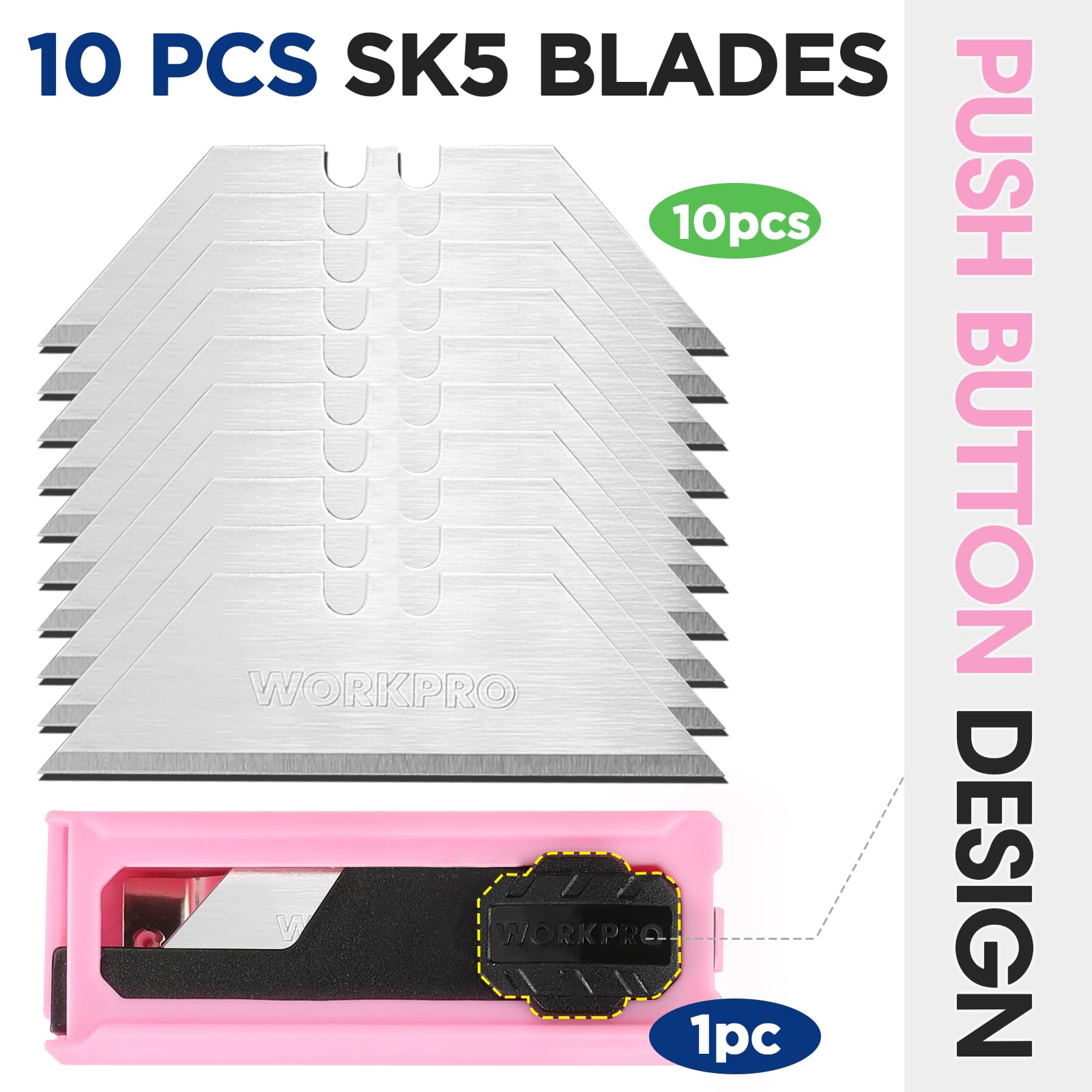Foto 7 pulgar | Navaja Multiusos Plegable Workpro Rosa Con 10 Cuchillas Y Cinta Rosa - Venta Internacional.