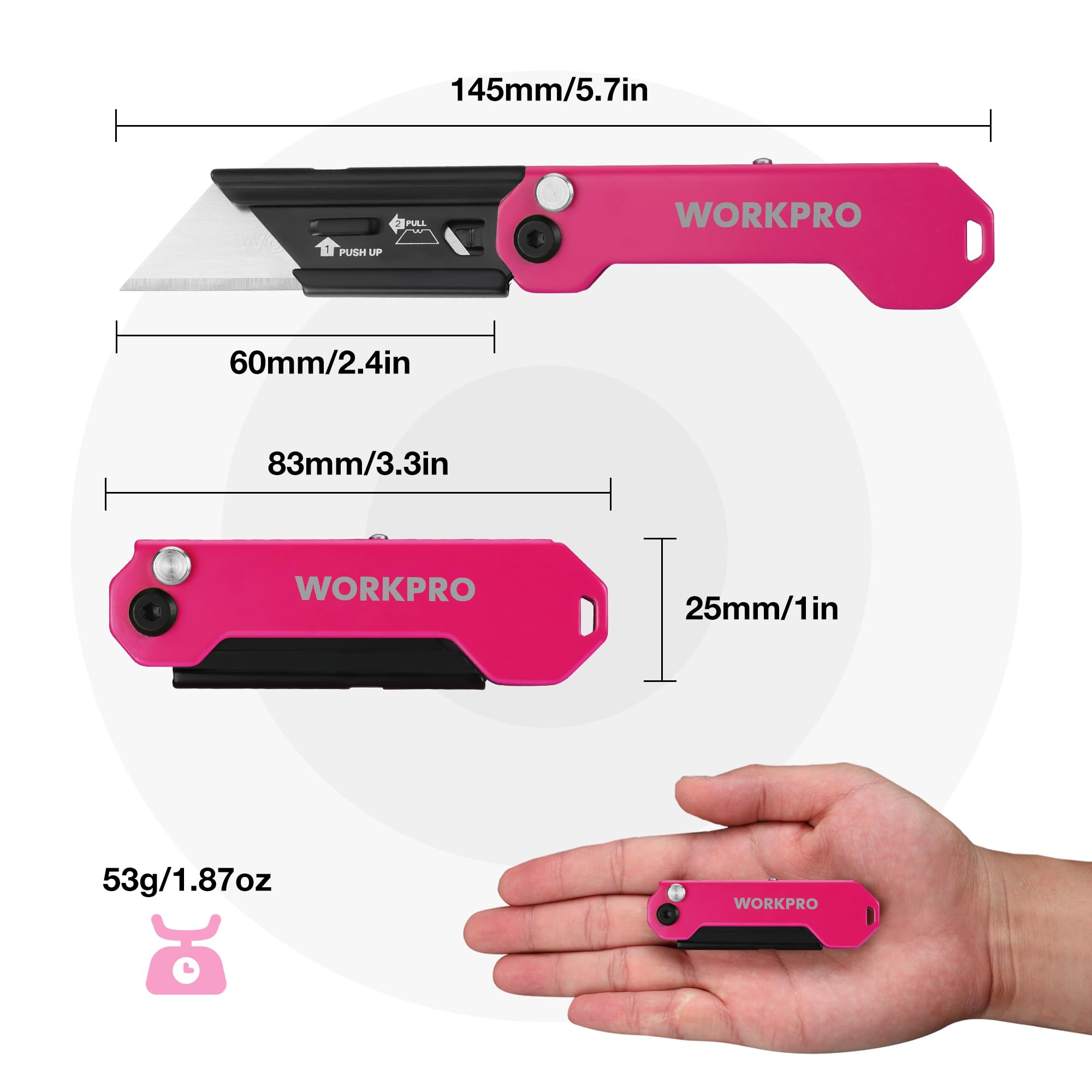 Foto 3 pulgar | Cuchillo Utilitario Plegable Workpro Mini Cortador De Cajas Con 10 Cuchillas - Venta Internacional.