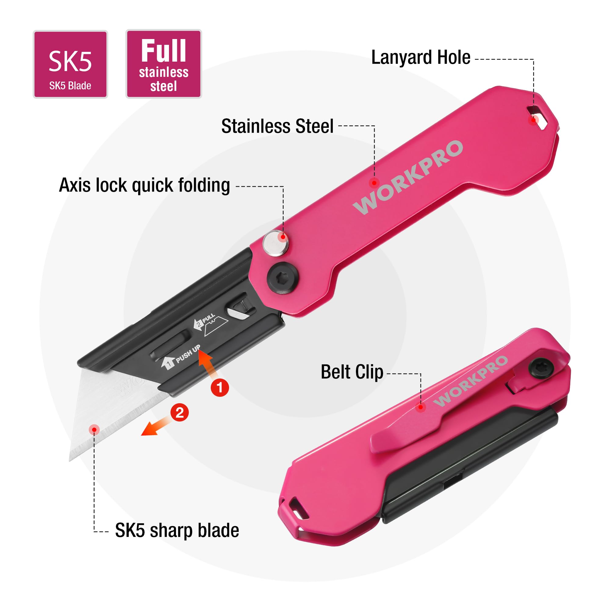 Foto 4 pulgar | Cuchillo Utilitario Plegable Workpro Mini Cortador De Cajas Con 10 Cuchillas - Venta Internacional.