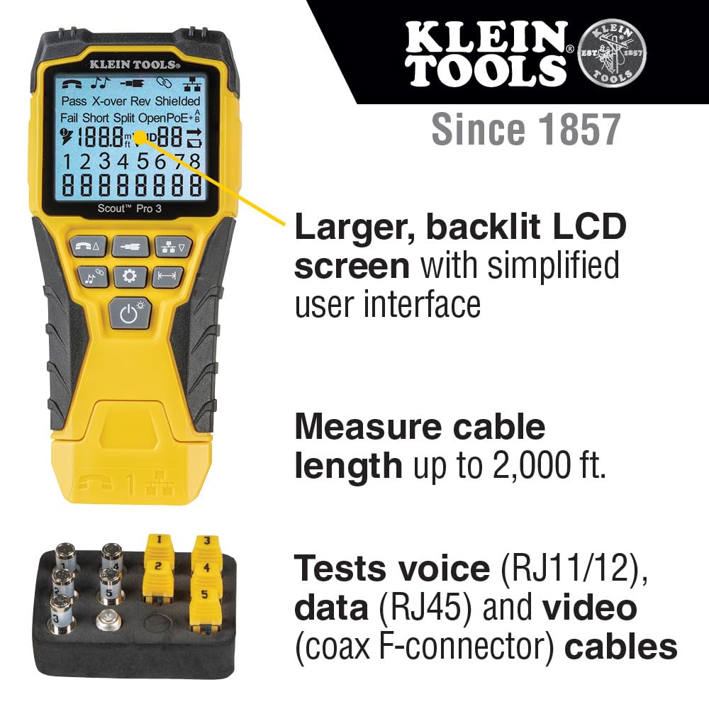 Foto 3 pulgar | Kit De Comprobador De Cables Klein Tools Vdv501-851 Con Scout Pro 3 - Venta Internacional.
