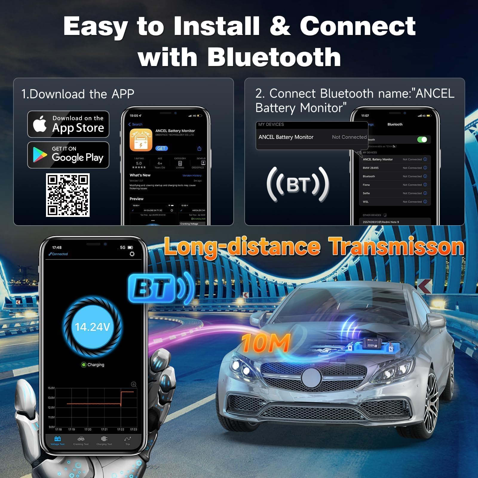 Foto 4 pulgar | Monitor De Batería Ancel Bm300 12v Bluetooth 4.0 Para Vehículos - Venta Internacional.