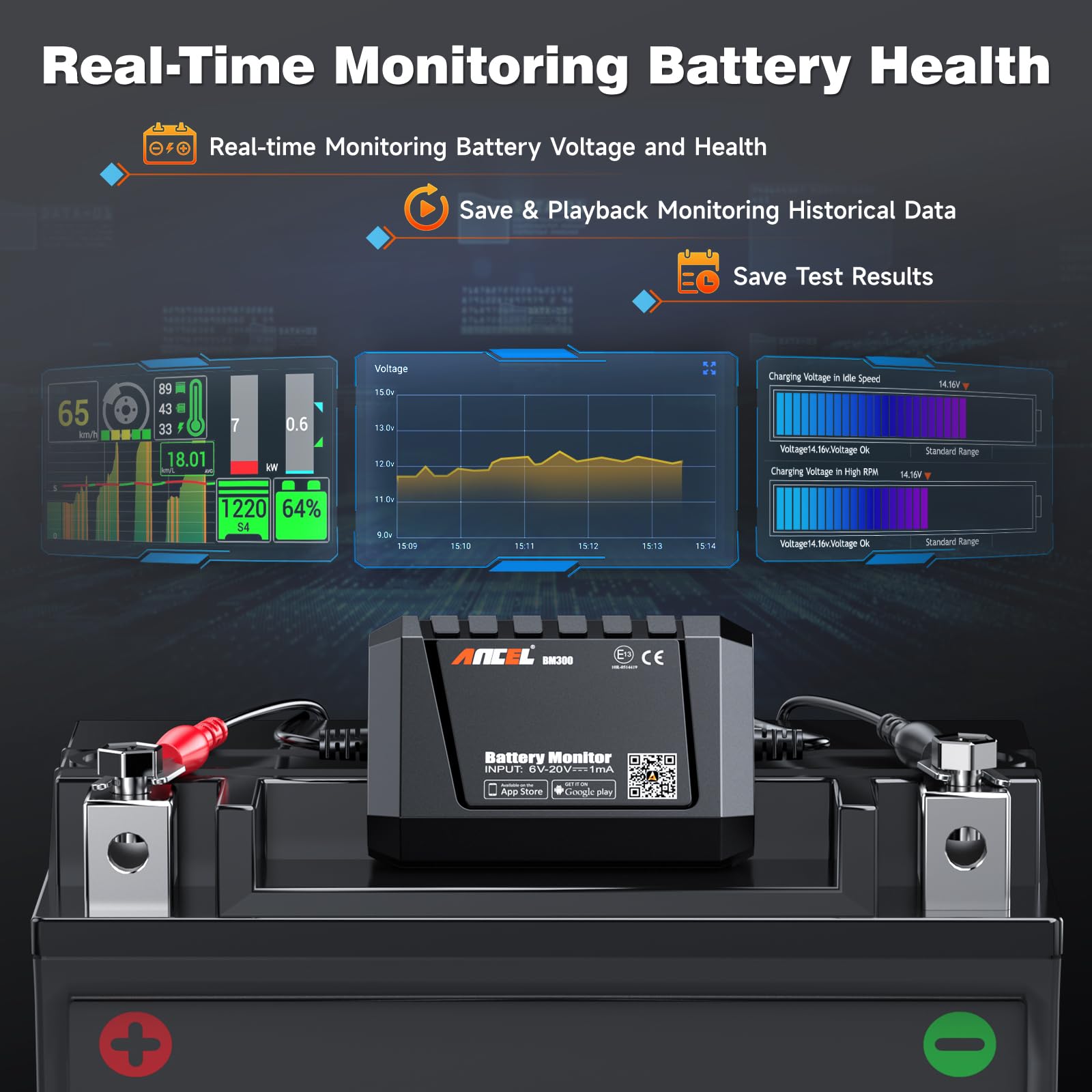 Foto 8 pulgar | Monitor De Batería Ancel Bm300 12v Bluetooth 4.0 Para Vehículos - Venta Internacional.