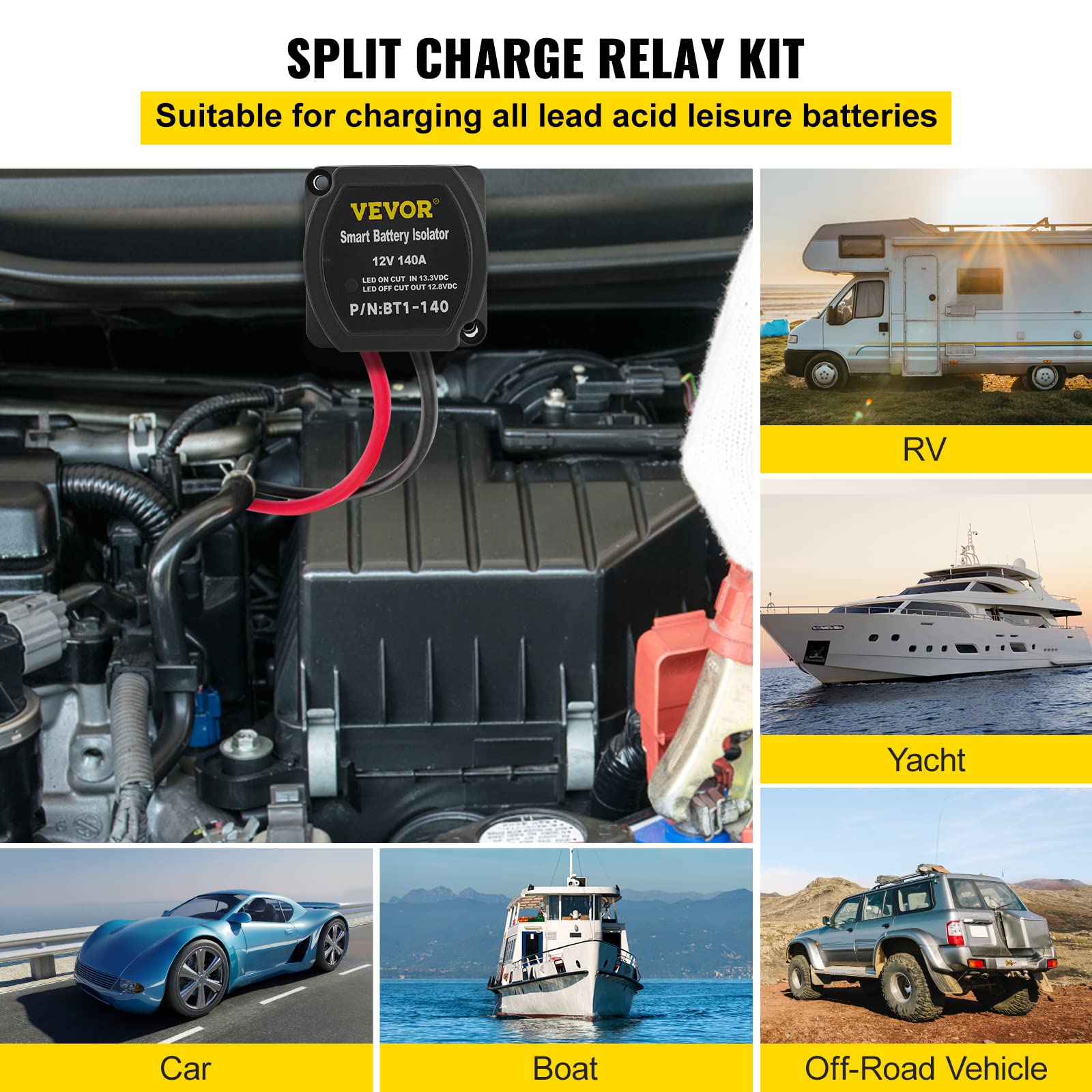 Foto 2 | Kit De Relés De Carga Dividida Vevor De 6 M Y 12 V Con Sensor De Voltaje De 140 Amperios - Venta Internacional.