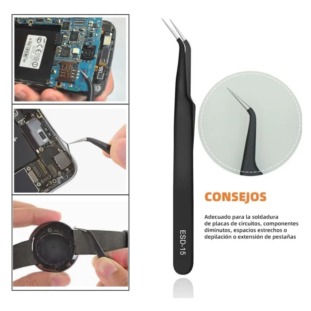 Foto 4 pulgar | 2 Piezas Kit Pinzas Antiestáticas De Precisión 20pzs Eo Safe Imports Esi-20082 Negro