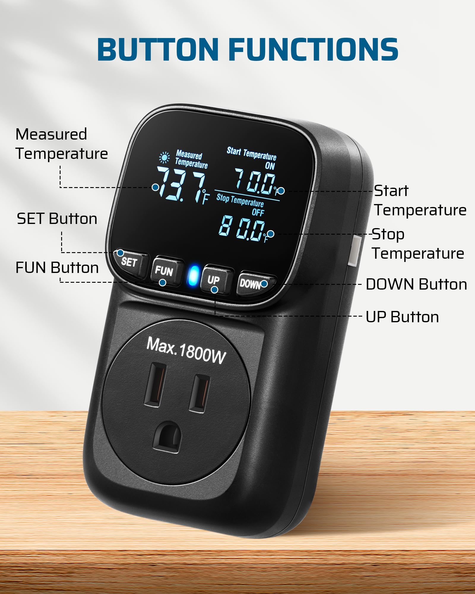 Foto 3 pulgar | Controlador De Temperatura Dewenwils Digital 15a/1800w -40 ℃ ~ 210 ℉ - Venta Internacional.