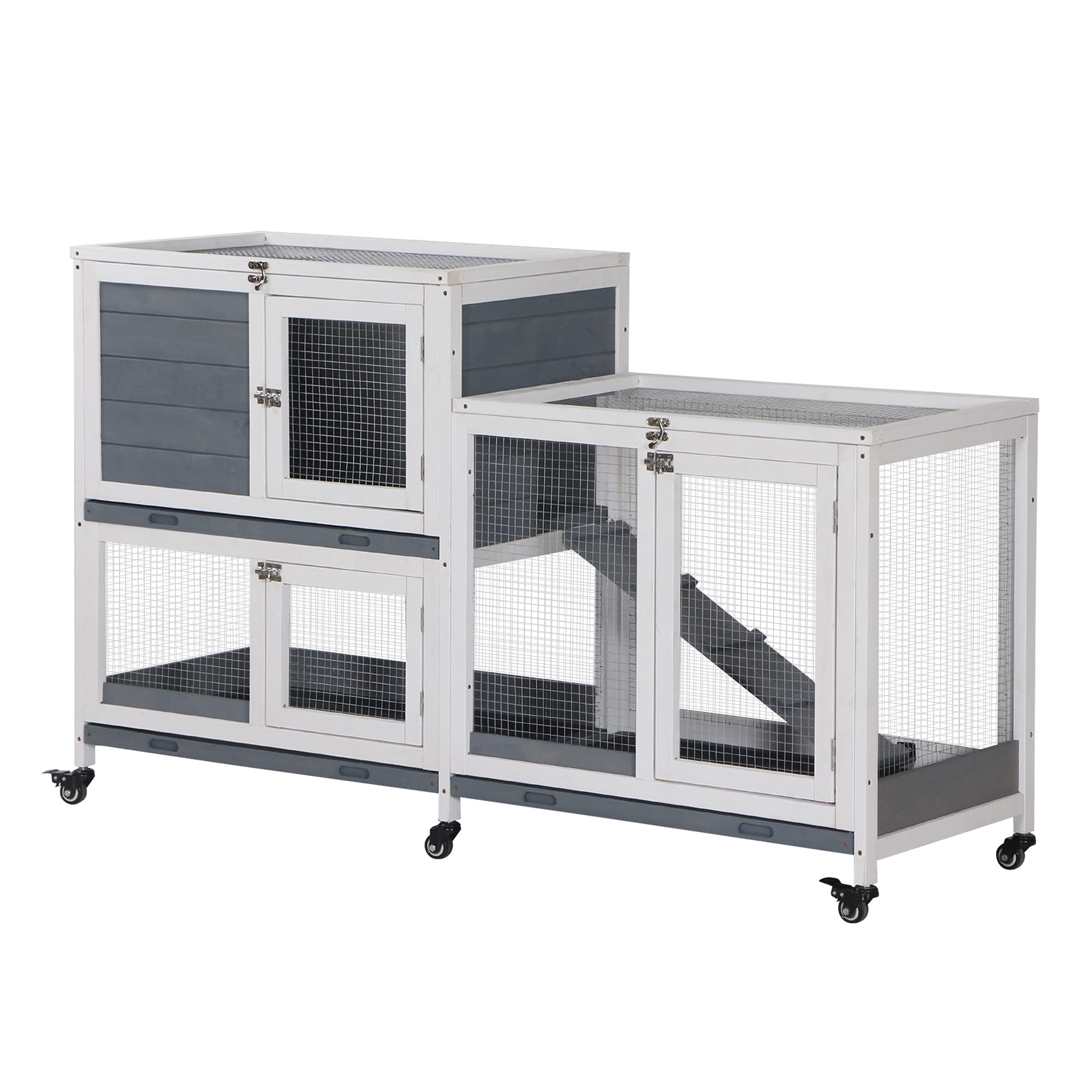 Foto 1 | Conejera De Madera Para Conejos Pawhutch Con Zona De Correr, Color Gris Y Blanco - Venta Internacional.