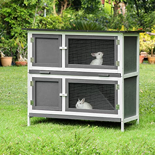 Foto 2 | Hábitat De Madera Para Conejitos Con Rampa, Diseño De Conejito, Pawhut, Color Gris - Venta Internacional.