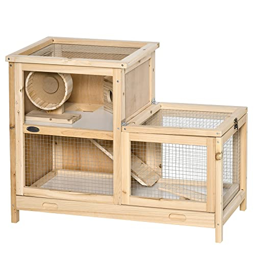 Foto 2 pulgar | Jaula Para Hámster Pawhut Extra Grande De Madera Con Balancín Y Rueda - Venta Internacional.