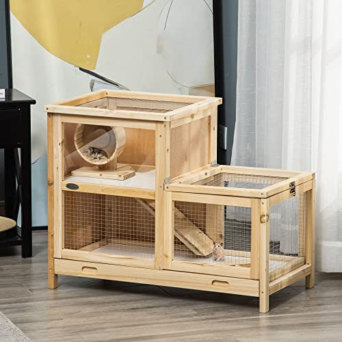 Foto 2 | Jaula Para Hámster Pawhut Extra Grande De Madera Con Balancín Y Rueda - Venta Internacional.