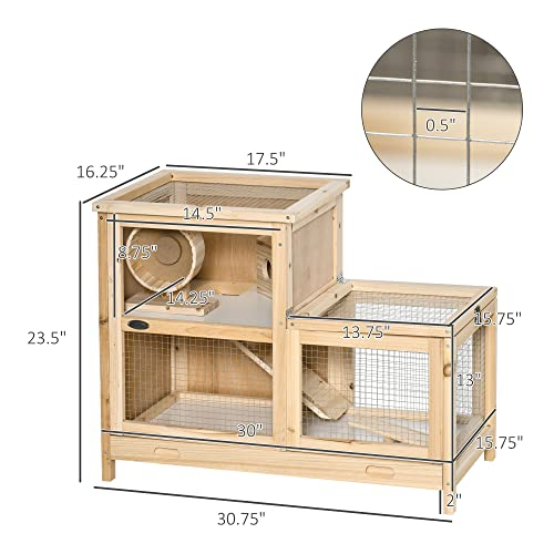 Foto 3 | Jaula Para Hámster Pawhut Extra Grande De Madera Con Balancín Y Rueda - Venta Internacional.