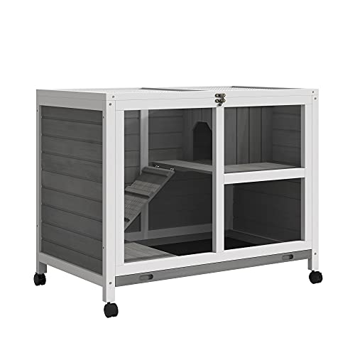 Foto 1 | Conejera Interior Pawhut Con Ruedas, Escritorio Y Mesa Auxiliar, Color Gris - Venta Internacional.
