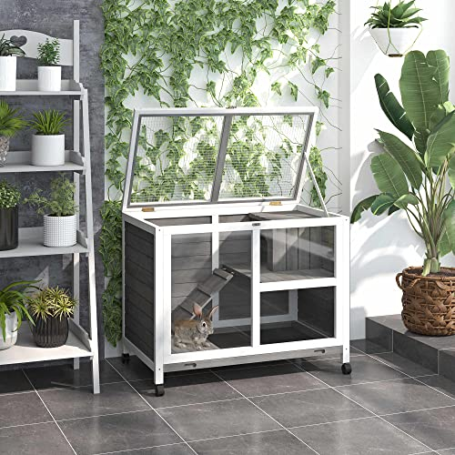 Foto 2 | Conejera Interior Pawhut Con Ruedas, Escritorio Y Mesa Auxiliar, Color Gris - Venta Internacional.