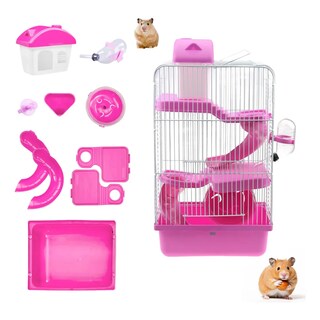 Foto 3 | Jaula De Hámster De 3 Pisos Con Tobogán Y Bebedero Eo Safe Imports Esi-18988 Rosa