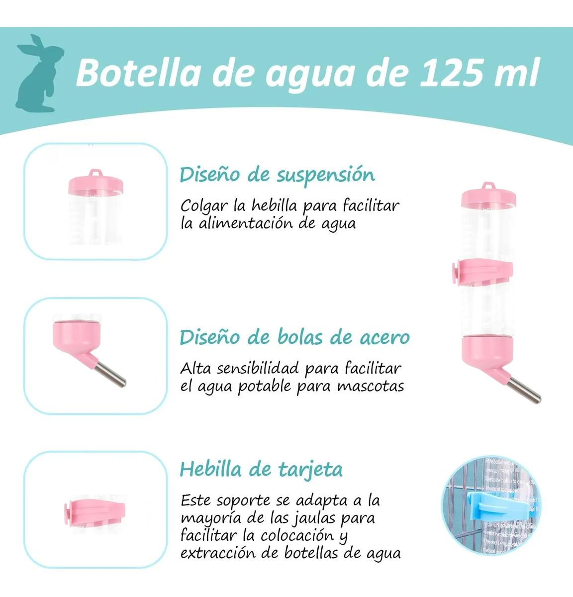 Foto 3 pulgar | Kit Comedero Bebedero  Lab.g Para Conejo Cuyos Chinchillas Rosa Blanco