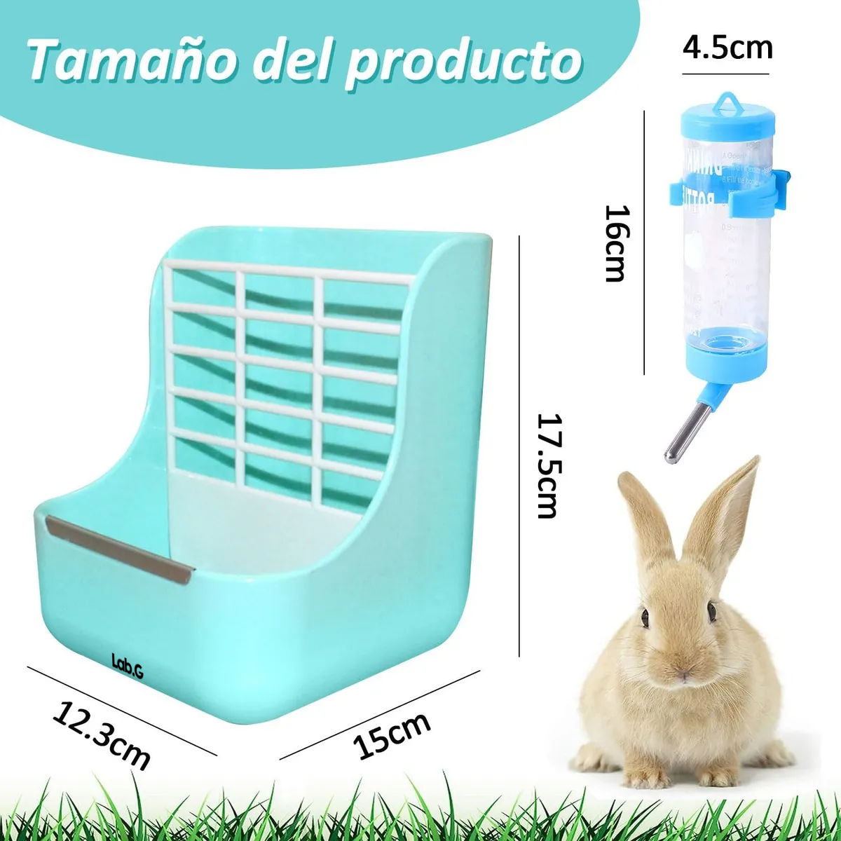 Foto 2 | Kit Comedero Bebedero  Lab.g Para Conejo Cuyos Chinchillas Azul Blanco