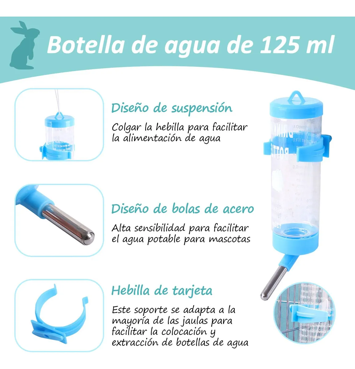 Foto 5 pulgar | Kit Comedero Bebedero  Lab.g Para Conejo Cuyos Chinchillas Azul Blanco