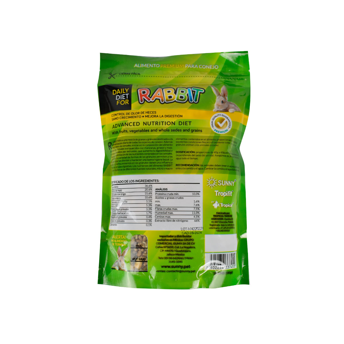 Foto 3 pulgar | Alimento Premium para Conejo Tropifit Sunny Semillas 500g 2 Paquetes