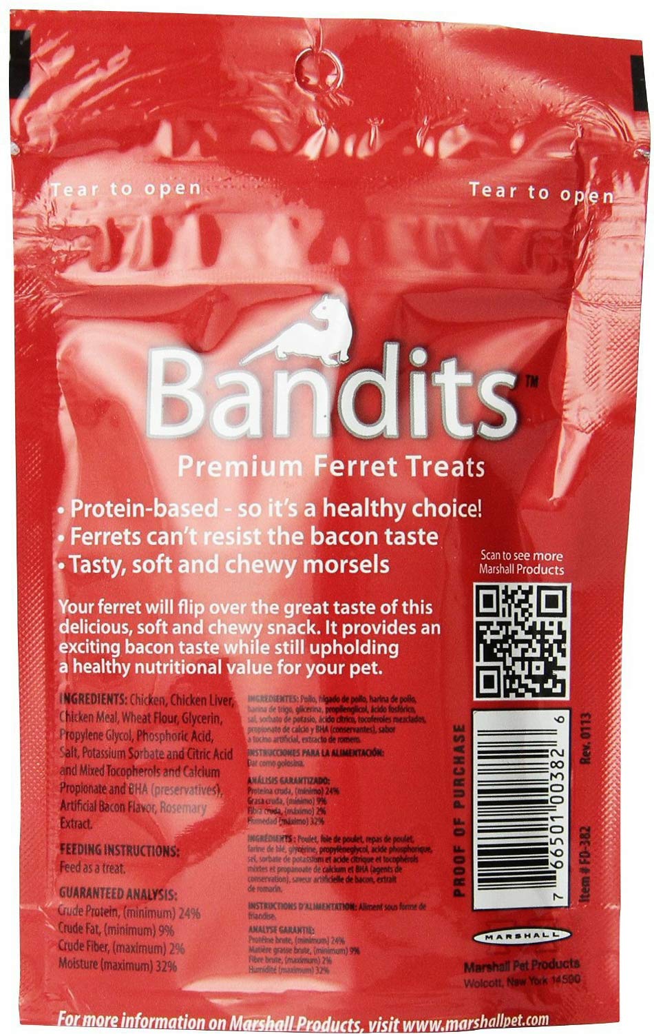 Foto 4 | Tocino Carnoso Marshall Bandits De Ferret Treats 850 G (10 X 85 G) - Venta Internacional.