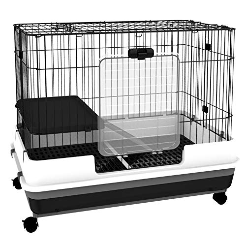 Foto 1 | Jaula Para Animales Pequeños Pawhut Rabbit, 2 Niveles Con Ruedas, Color Negro - Venta Internacional.