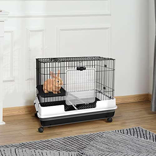 Foto 2 | Jaula Para Animales Pequeños Pawhut Rabbit, 2 Niveles Con Ruedas, Color Negro - Venta Internacional.