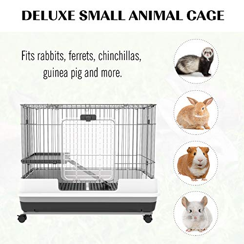 Foto 5 pulgar | Jaula Para Animales Pequeños Pawhut Rabbit, 2 Niveles Con Ruedas, Color Negro - Venta Internacional.