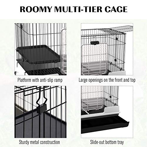 Foto 6 pulgar | Jaula Para Animales Pequeños Pawhut Rabbit, 2 Niveles Con Ruedas, Color Negro - Venta Internacional.
