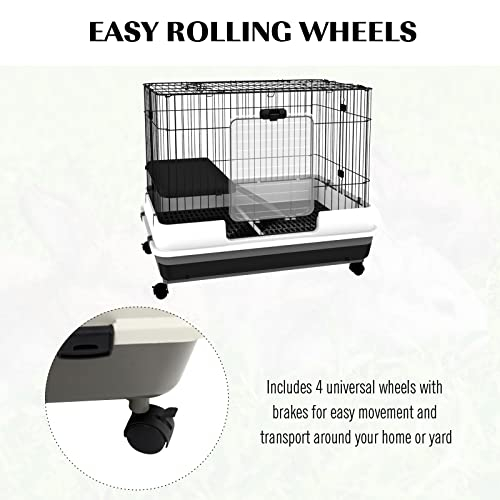 Foto 7 pulgar | Jaula Para Animales Pequeños Pawhut Rabbit, 2 Niveles Con Ruedas, Color Negro - Venta Internacional.