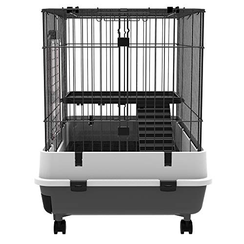 Foto 7 | Jaula Para Animales Pequeños Pawhut Rabbit, 2 Niveles Con Ruedas, Color Negro - Venta Internacional.