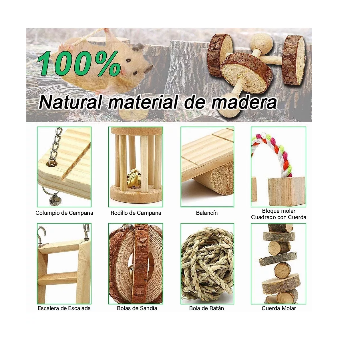 Foto 5 pulgar | Juguetes de Madera para Roedor Belug color Marrón 10 Piezas