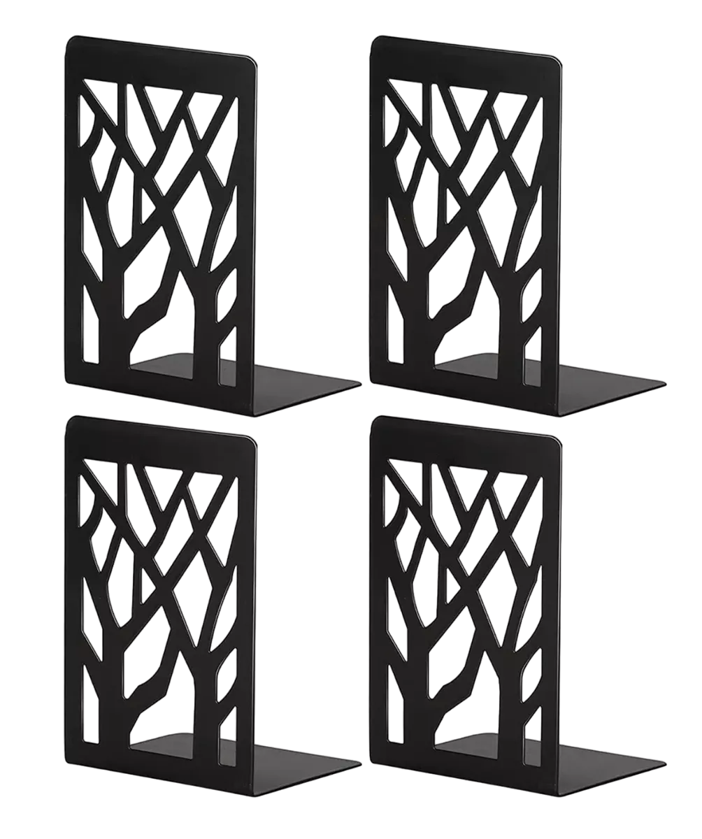 Sujeta Libro Para Estantes Soporte Negro De Metal De 4 Pcs