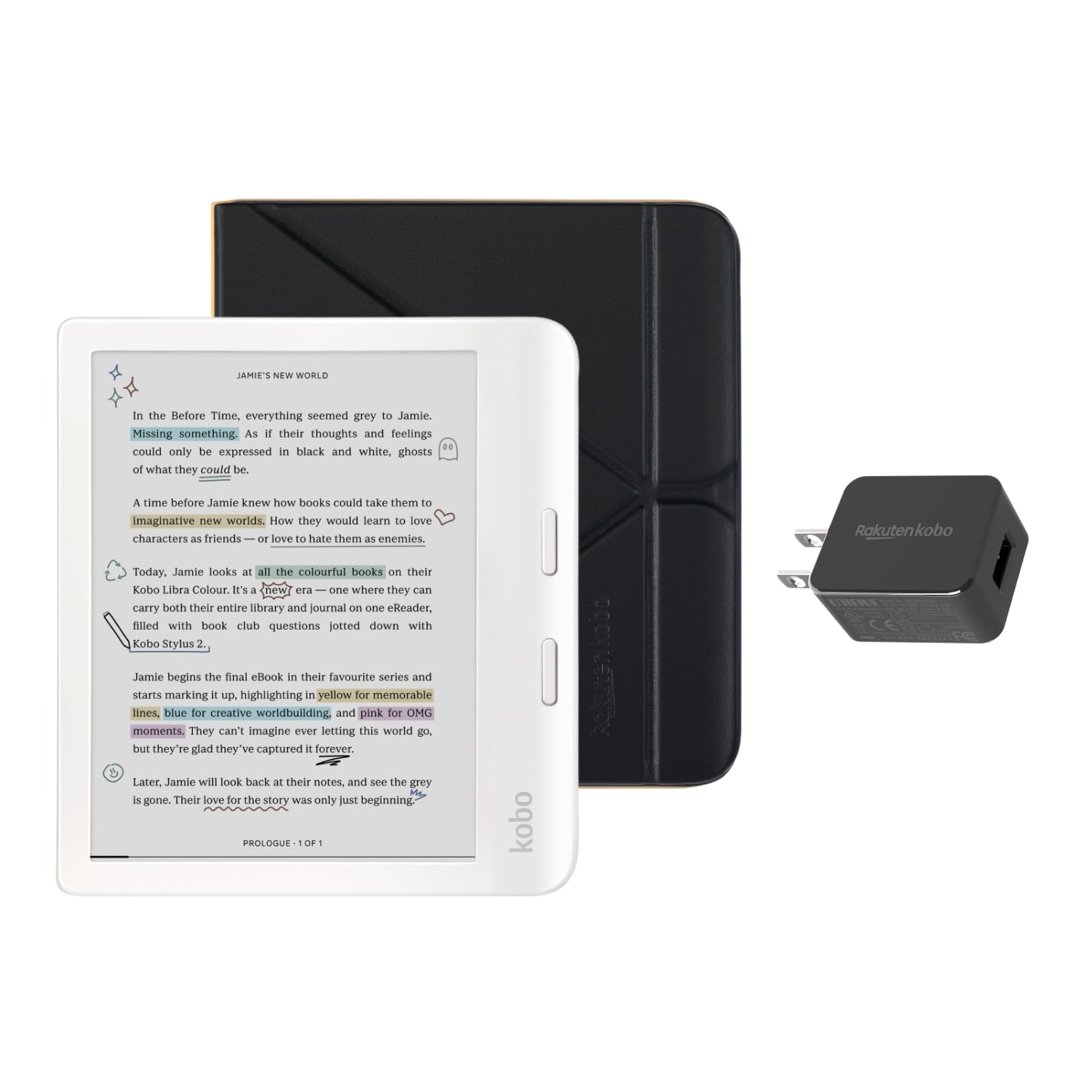 Foto 2 pulgar | Ereader Kobo Libra En Color Blanco Con Paquete De Funda Y Adaptador De Corriente Alterna - Venta Internacional.