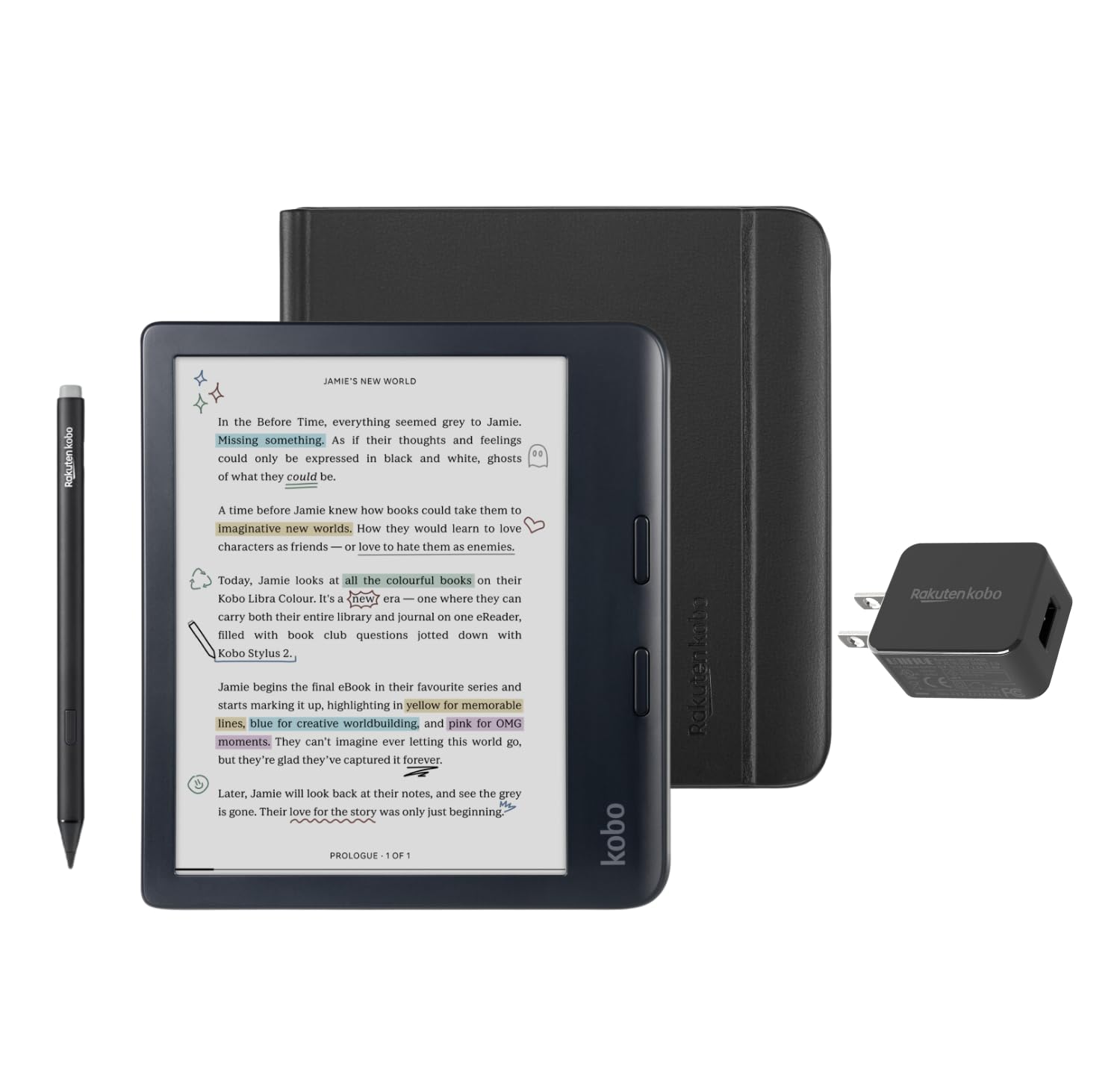 Foto 1 | Ereader Kobo Libra En Color Negro Con Funda, Lápiz Capacitivo Y Paquete Ac - Venta Internacional.