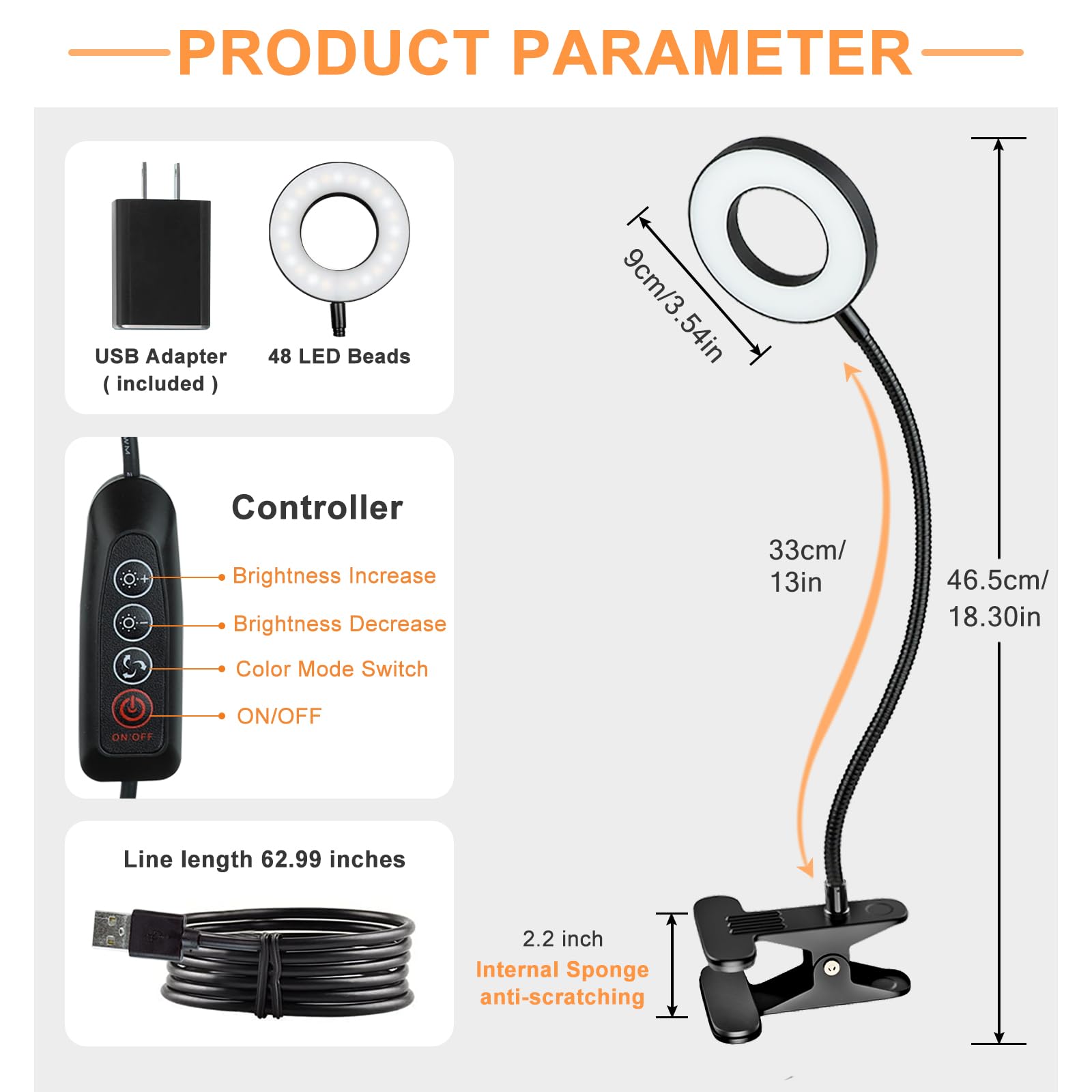 Foto 5 pulgar | Lámpara Con Clip Dinglilighting, Regulable, 48 Led, Usb, 6 W, 15 Puntos De Brillo - Venta Internacional.